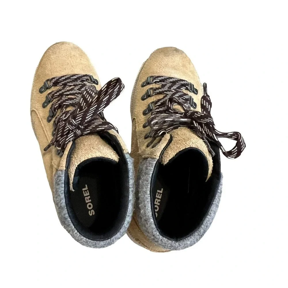 Sorel‎ Ainsley Conquest Hiking Boot Size 7 Oatmeal Tan Suede Leather Waterproof